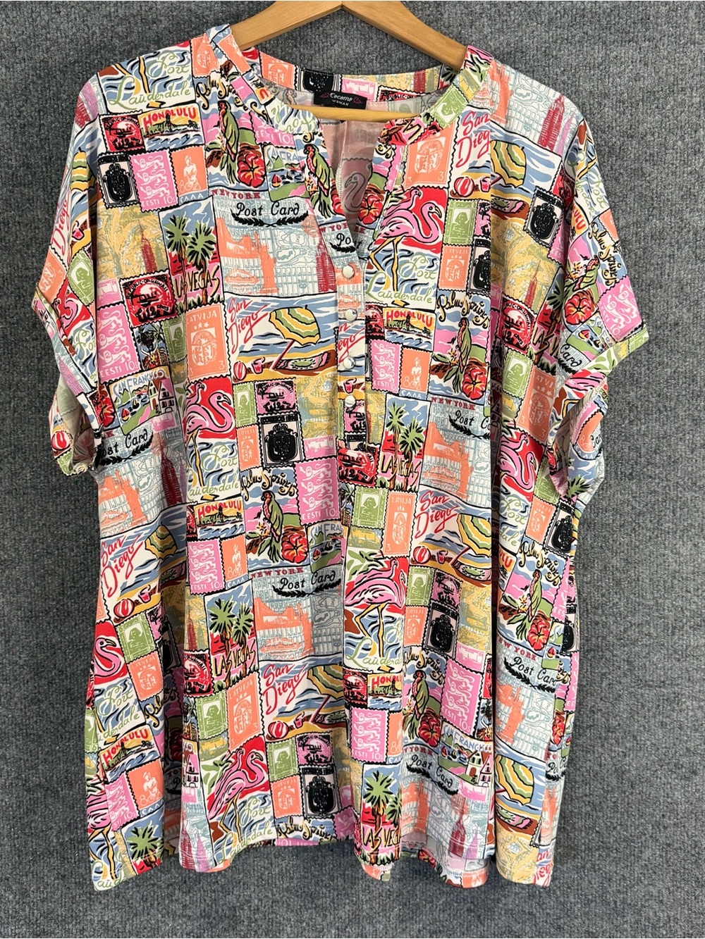 Cocomo Womens 3X Cap Sleeve Top Beach Vacation Theme Multicolor Stretch